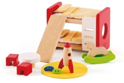 HAPE Holz Kinderzimmer Möbel | Detailgetreues Kinderzimmer Puppenhaus Möbelset Inklusive Stockbett, Tisch, Stühle Und Rakete 1 HAPE Holz Kinderzimmer Möbel | Detailgetreues Kinderzimmer Puppenhaus Möbelset Inklusive Stockbett, Tisch, Stühle Und Rakete